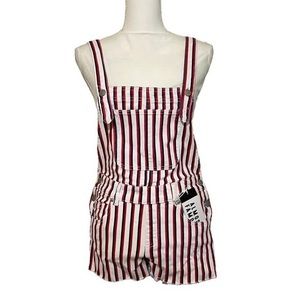 NWT Almost Famous Navy Blue White Red Stripe Shortalls Overalls Shorts New